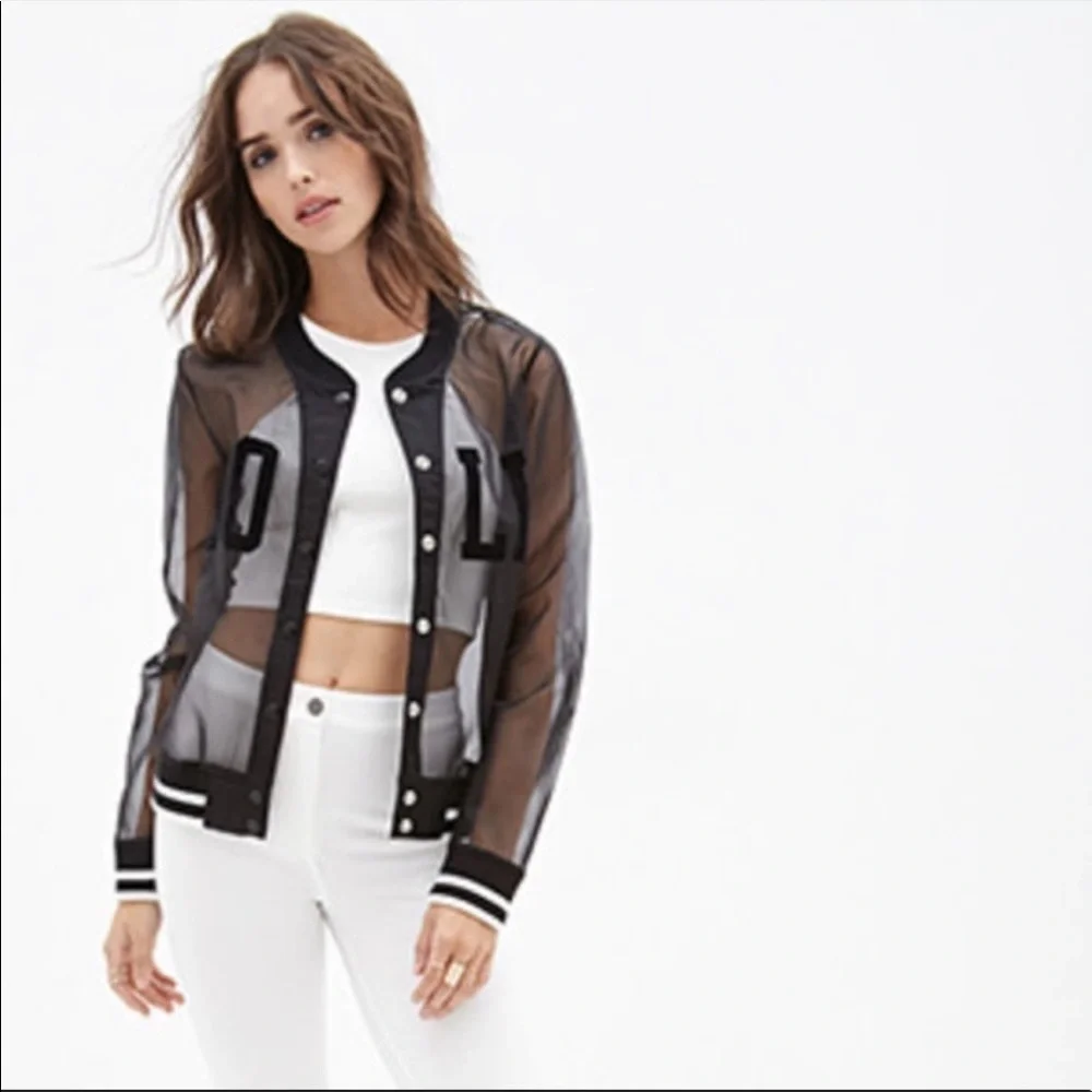 Forever 21 organza Barbie see through bomber jacket black size S